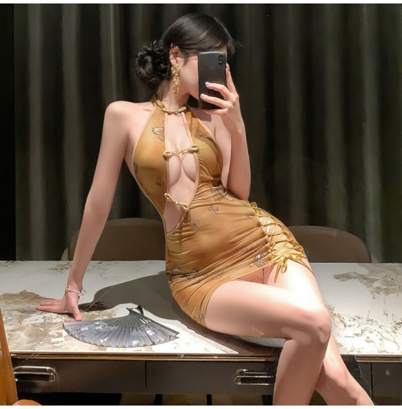 FEE ET MOI - Butterfly Dream Cut-out Cheongsam (Brown)